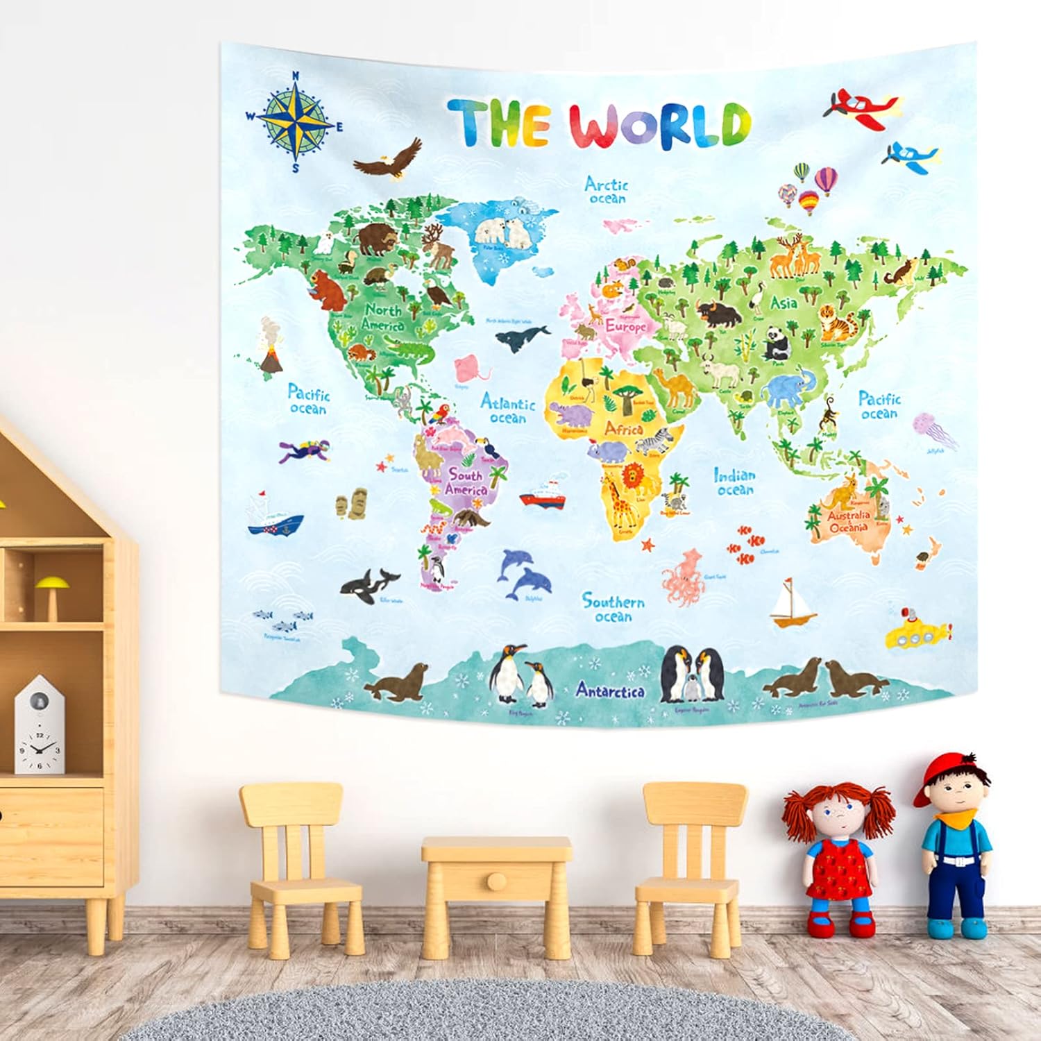 Kids Education World - Çocuklar Dünya Haritası Duvar Goblen Eğitici
