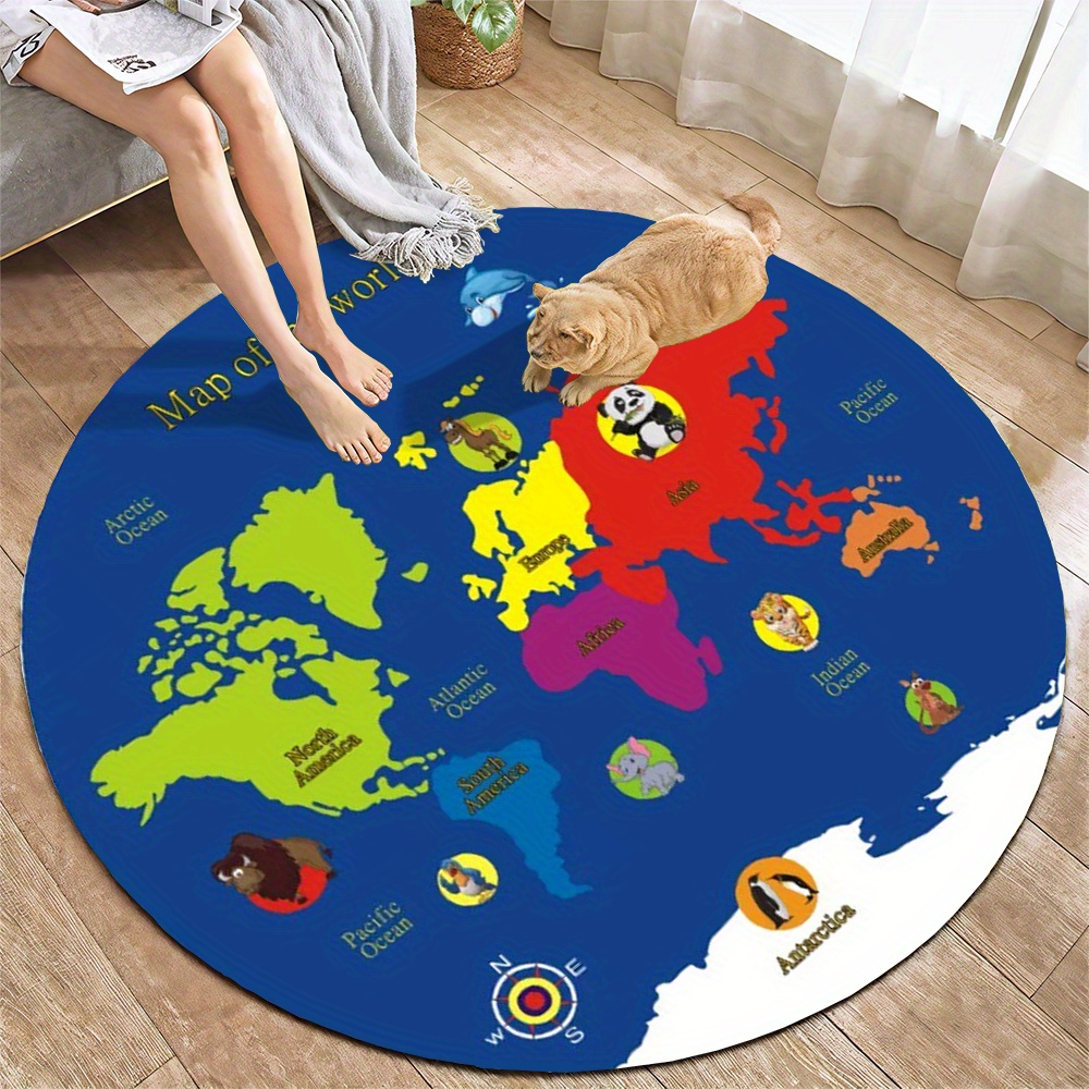 Kids Education World - Dünya Haritası Yuvarlak Halı Flanel Eğitici