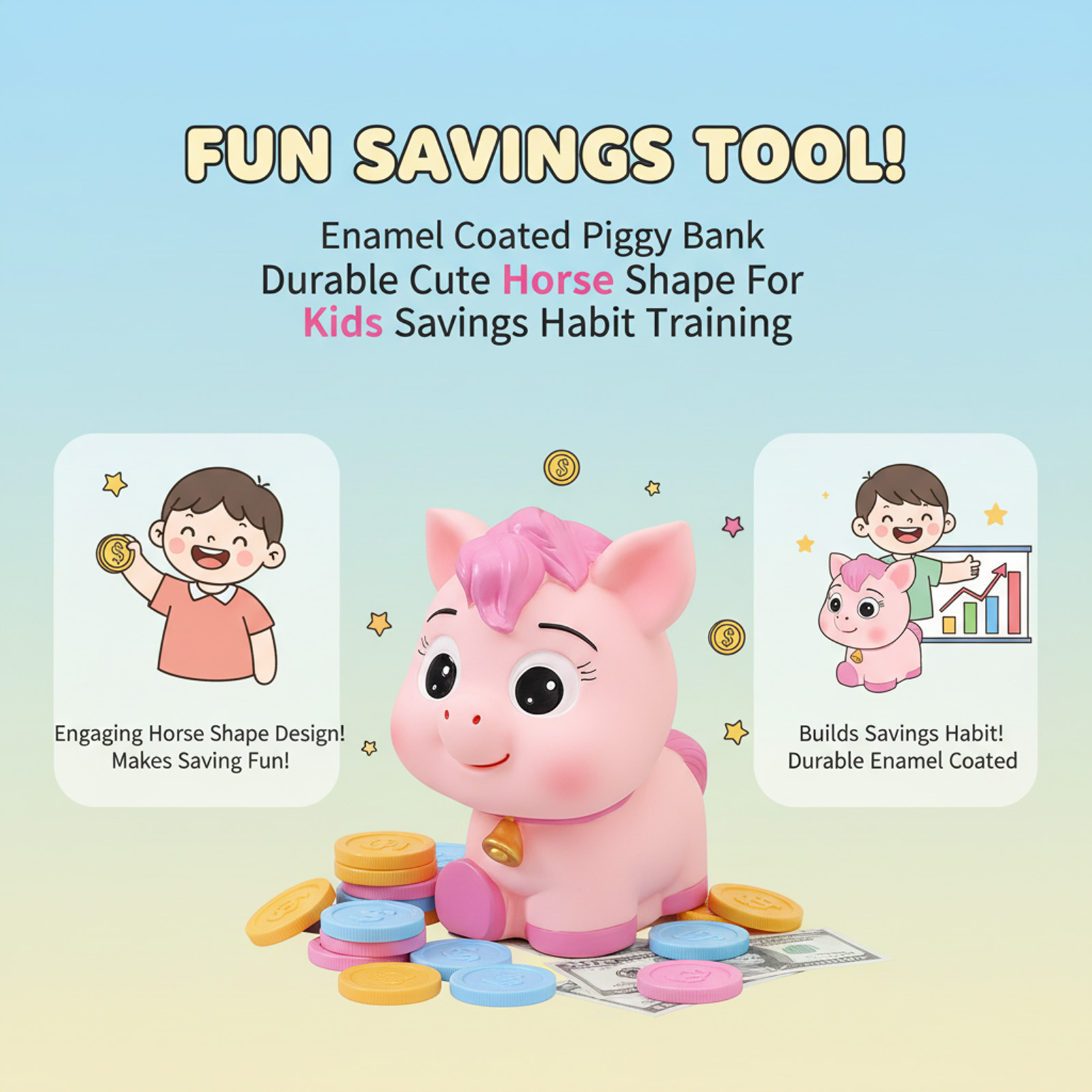 Çocuklar Kumbara At Şekilli Ta - Kids Education Savings incelemesi ve fiyatı